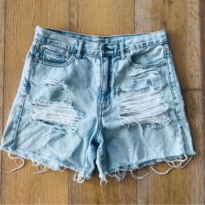 Distressed Light Blue Denim Shorts